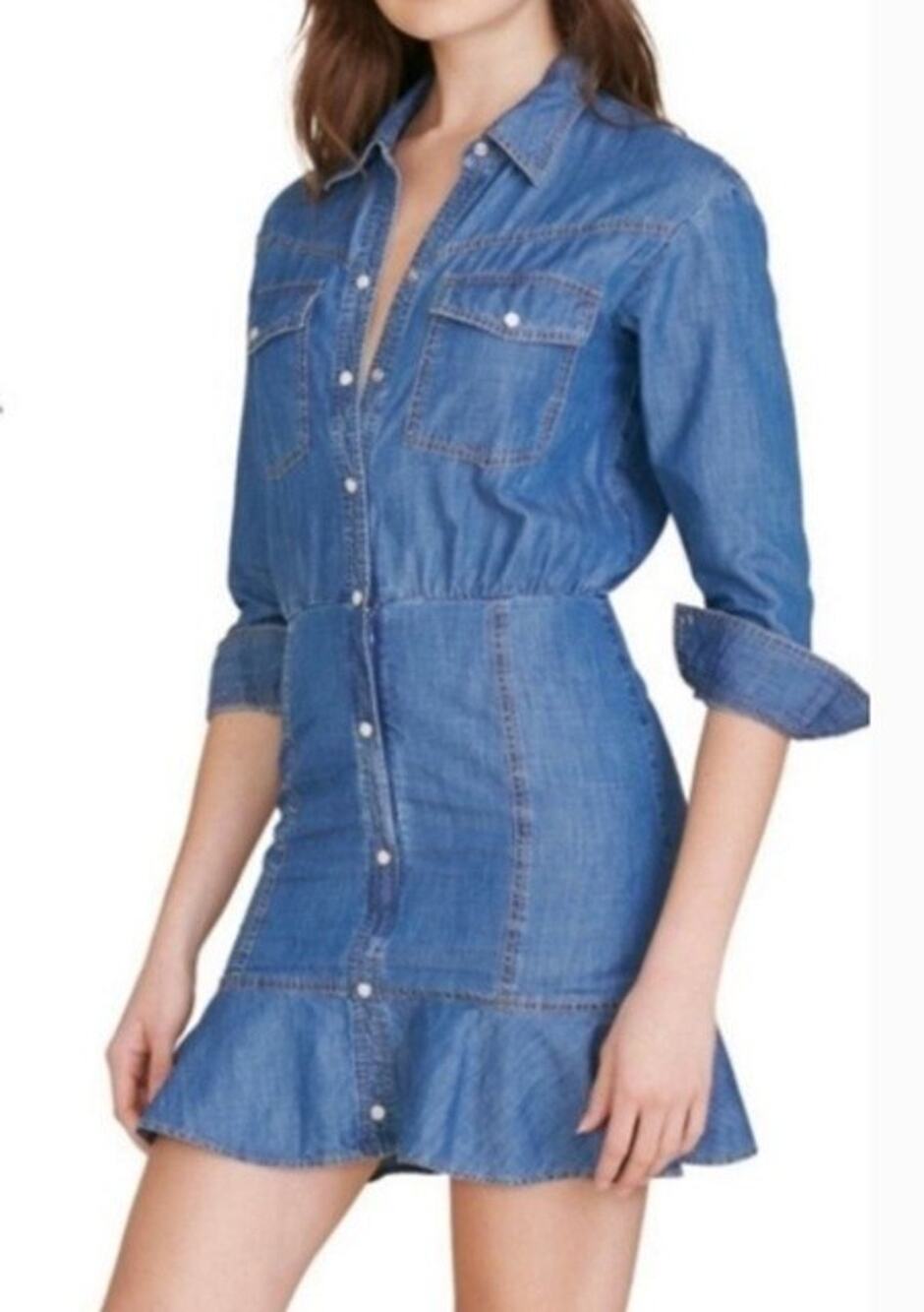 Veronica Beard 4 Mura Denim Button-Front Mini Dress Chambray Western Cowgirl